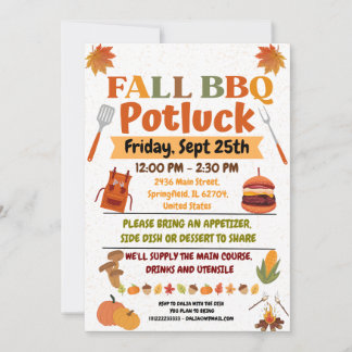 Fall BBQ Potluck Invitation Card 招待状