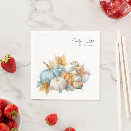 Fall Beach Wedding Pumpkin スタンダードカクテルナプキン (インサイチュ)