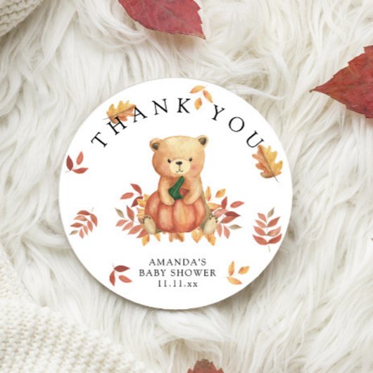 Fall Bear with pumpkin - thank you ラウンドシール