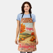 Fall Beautiful Modern Happy Thanksgiving エプロン (着用した状態)