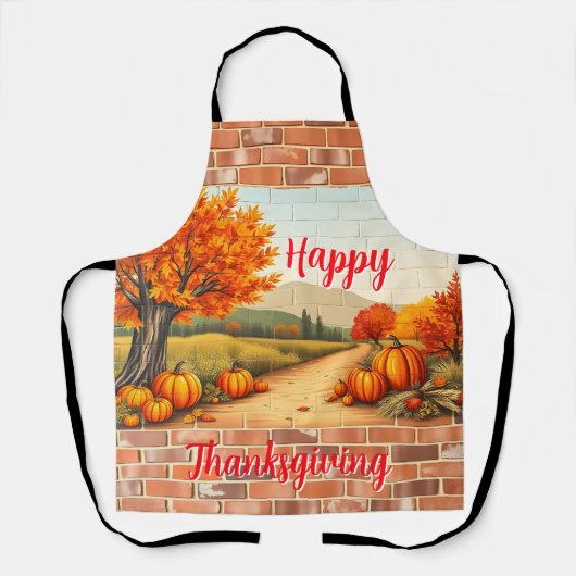 Fall Beautiful Modern Happy Thanksgiving エプロン (正面)