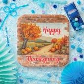 Fall Beautiful Modern Happy Thanksgiving ペーパープレート (パーティー)