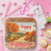 Fall Beautiful Modern Happy Thanksgiving ペーパープレート (パーティー)