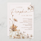 Fall Beige Brown Floral Little Pumpkin Baby Shower 招待状 (正面/裏面)