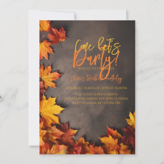 Fall Birthday Autumn Leaves Rustic Celebration 招待状 (正面)