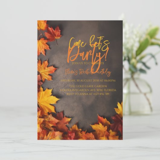 Fall Birthday Autumn Leaves Rustic Celebration 招待状 (スタンド正面)