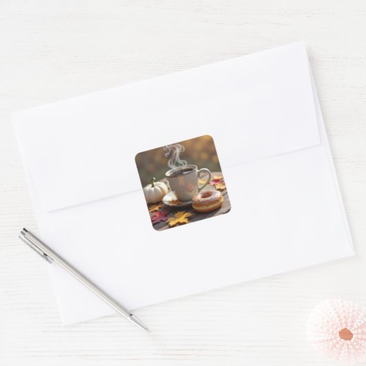 Fall Blessings, Warm Coffee and a Donut スクエアシール (封筒)