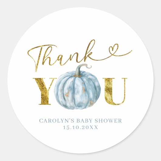 Fall Blue Pumpkin Thank You Sticker ラウンドシール (正面)