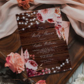 Fall Bohemian Rose Rustic Wood Baby Shower 招待状
