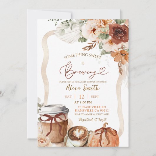 Fall Boho Coquette Pumpkin Coffee Baby Shower  招待状 (正面)