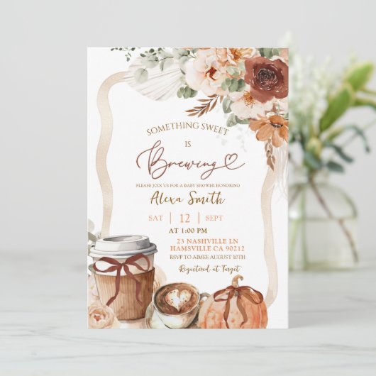 Fall Boho Coquette Pumpkin Coffee Baby Shower  招待状 (スタンド正面)