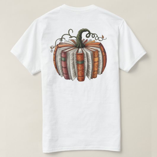 Fall Book Pumpkin, Cozy Autumn Reading Tシャツ (デザイン裏面)