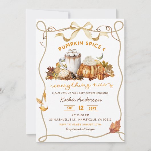 Fall Bow Coquette Pumpkin spice 招待状 (正面)
