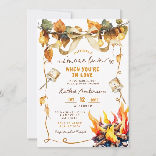 Fall Bow Coquette s'more bridal shower invitation 招待状 (正面)