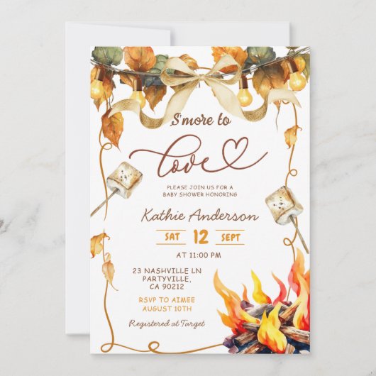 Fall Bow Coquette s'more to love baby shower 招待状 (正面)