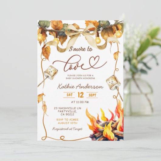 Fall Bow Coquette s'more to love baby shower 招待状 (スタンド正面)