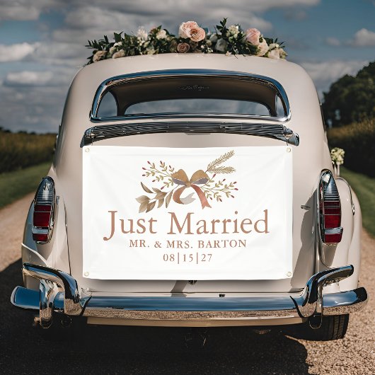 Fall Bow Just Married Car Banner 横断幕