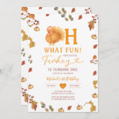 Fall Bow Oh what Fun! Turkey 1st Birthday Leaves 招待状 (正面/裏面)