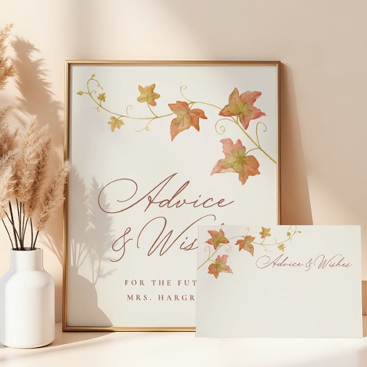 Fall Bridal Shower Advice & Wishes Printable Sign ポスター