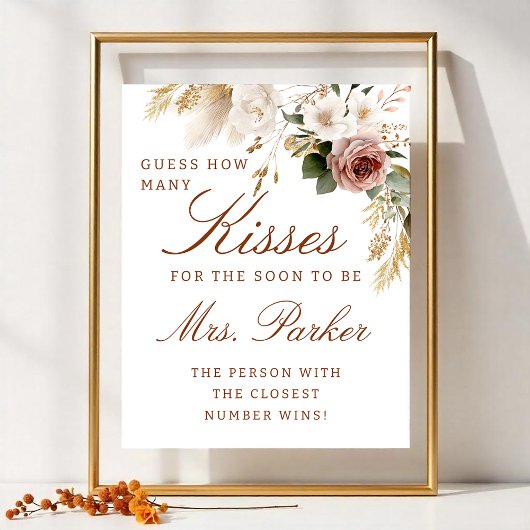 Fall Bridal Shower Kisses Guessing Game Sign ポスター