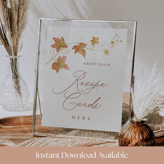 Fall Bridal Shower Recipe Card Drop Printable Sign ポスター