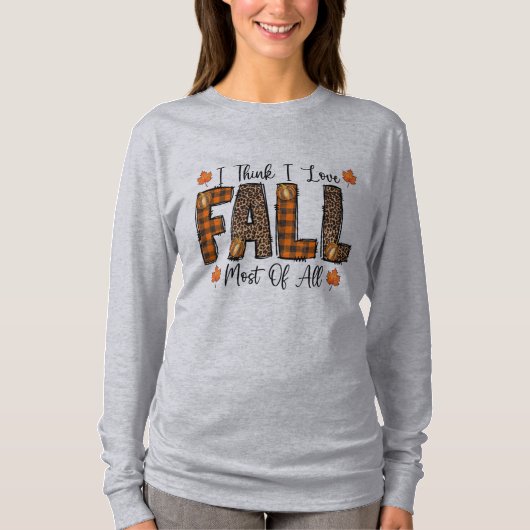 Fall Buffalo Plaid Leopard Print I Love Fall Tシャツ (正面)