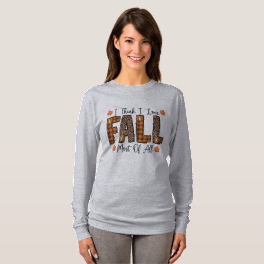 Fall Buffalo Plaid Leopard Print I Love Fall  Tシャツ (正面フル)