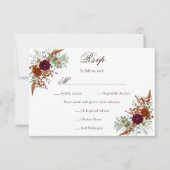 Fall Burgundy & Burnt Orange Rust Florals Wedding 出欠カード (正面)