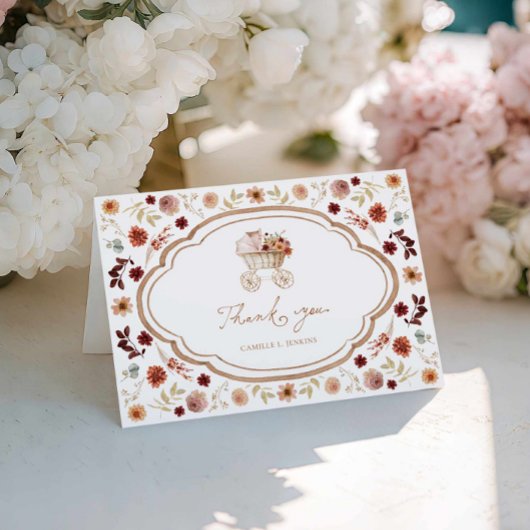 Fall Burgundy Floral Baby Shower Thank you サンキューカード