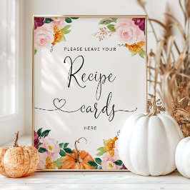 Fall burgundy floral leave your recipe card here ポスター