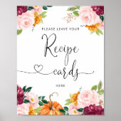 Fall burgundy floral leave your recipe card here ポスター (正面)
