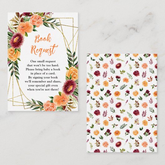 Fall Burgundy Orange Floral Baby Book Request エンクロージャーカード (正面/裏面)