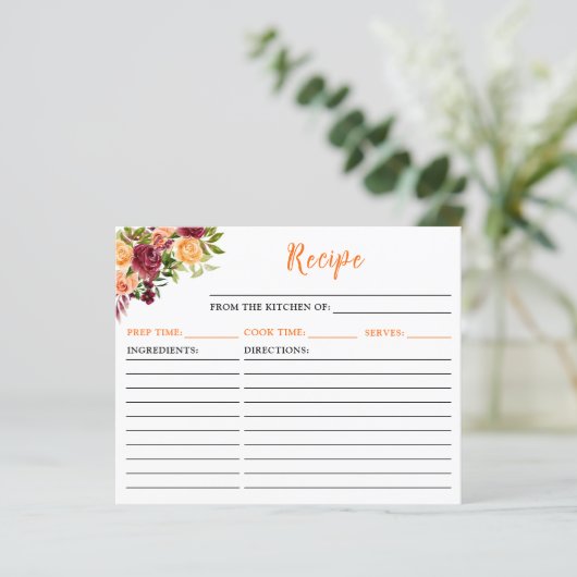 Fall Burgundy Orange Floral Recipe Card (スタンド正面)