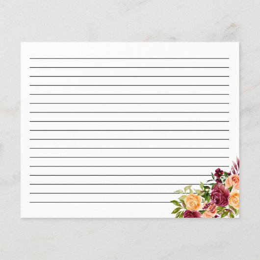 Fall Burgundy Orange Floral Recipe Card (裏面)