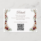 Fall Burgundy & Orange Florals Wedding QR Code エンクロージャーカード (正面)