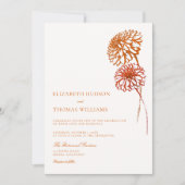 Fall Burnt Copper Sketch Modern Dahlias Wedding 招待状 (正面)