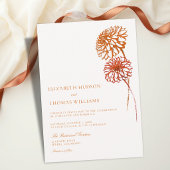 Fall Burnt Copper Sketch Modern Dahlias Wedding 招待状