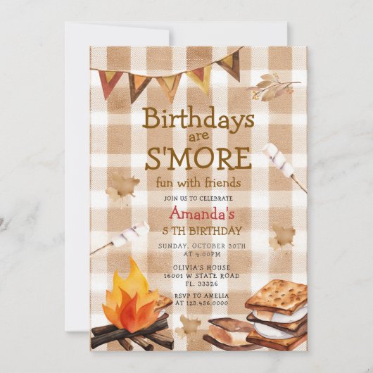 Fall Camping Bonfire  Marshmallow Theme 招待状 (正面)