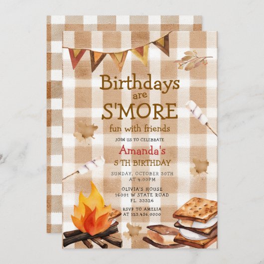 Fall Camping Bonfire  Marshmallow Theme 招待状 (正面/裏面)