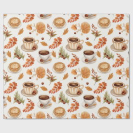 Fall Coffee and Pie Pattern with Leaves in Warm ラッピングペーパー