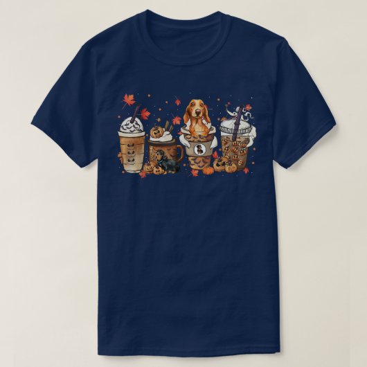 Fall Coffee Dachshund Dog Halloween Costume Fall Tシャツ (デザイン正面)