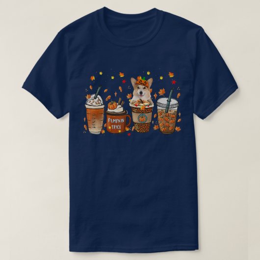Fall Coffee Pumpkin Spice Latte Iced Autumn Corgi6 Tシャツ (デザイン正面)