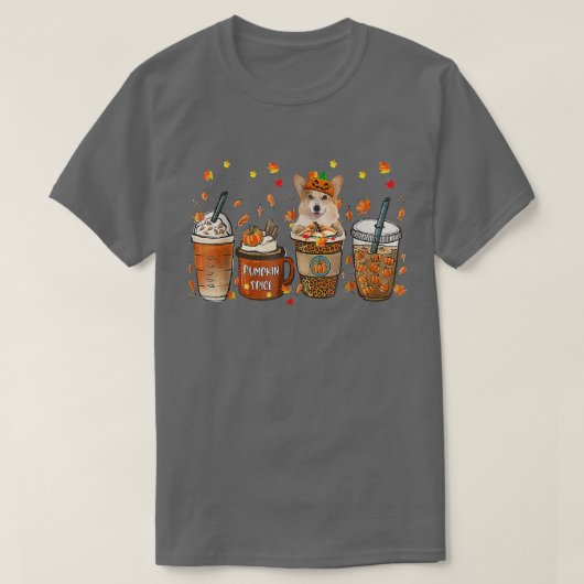 Fall Coffee Pumpkin Spice Latte Iced Autumn Corgi Tシャツ (デザイン正面)