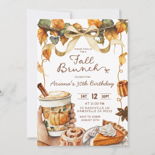 fall coquette pumpkin brunch birthday party  招待状 (正面)
