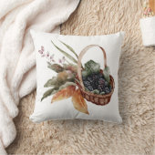 Fall Cottage Basket Berries Leaves Thanksgiving クッション (ブランケット)