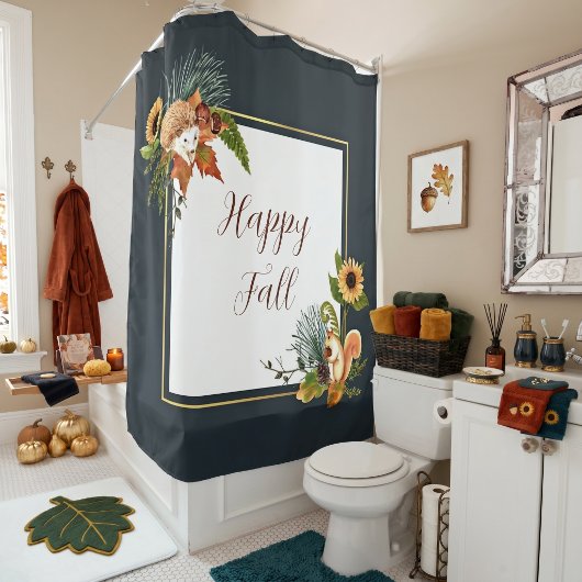 Fall critters and nature with customizable text  シャワーカーテン