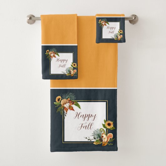 Fall critters and nature with customizable text b バスタオルセット (インサイチュ)