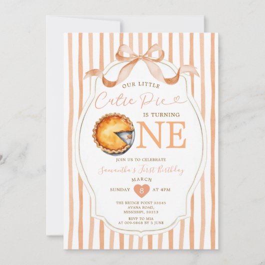 Fall Cutie Pie Bow Ribbon Gingham  Birthday 招待状 (正面)