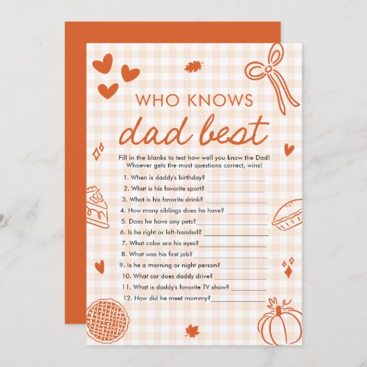 Fall Cutie Pie Who Knows Dad Best Baby Shower Game 招待状 (正面/裏面)