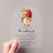 Fall Dahlia Floral Mason Jar Wedding アクリル招待状 (インサイチュ (ポータブル))